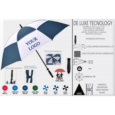DE LUXE TECHNOLOGY - OMBRELLO GOLF PROMOZIONALE PERSONALIZZATO