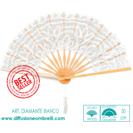 VENTAGLIO GIGANTE LEGNO E TESSUTO PIZZO ART. DIAMANTE BIANCO