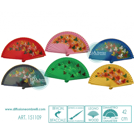 VENTAGLIO IN LEGNO LACCATO CON FARFALLE DIPINTE BIFACCIALE ART. 151109