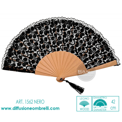 VENTAGLIO LEGNO E TESSUTO PIZZO NERO ART. 1562N