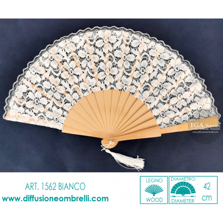 VENTAGLIO LEGNO E TESSUTO PIZZO BIANCO ART. 1562B