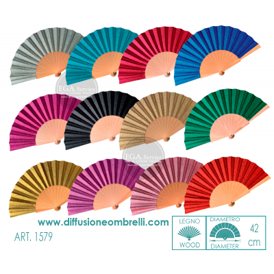 VENTAGLIO LEGNO E TESSUTO, COLORE GLITTERATO, DIAM. 42 CM ART.1579