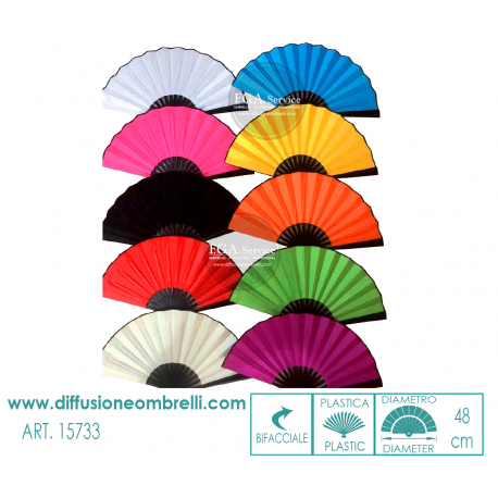 VENTAGLIO PLASTICA E TESSUTO, COLORI UNITI BIFACCIALE, DIAM. 48 CM ART.15733