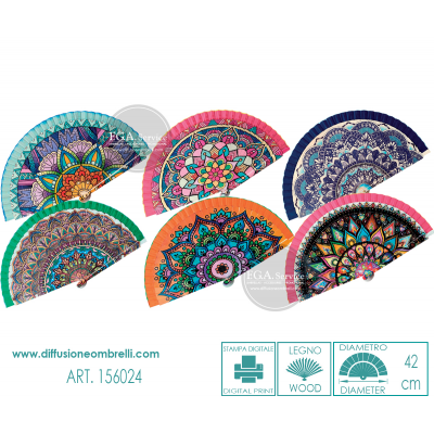 VENTAGLIO LEGNO BIFACCIALE GEOMETRICO DIAM. 42 CM ART.156024