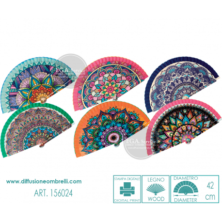 VENTAGLIO LEGNO BIFACCIALE GEOMETRICO DIAM. 42 CM ART.156024