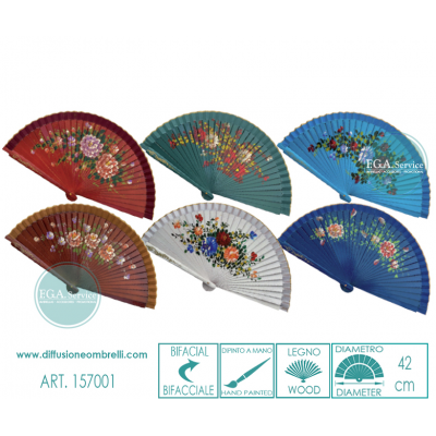 VENTAGLIO BIFACCIALE LEGNO FIORI DIAM. 42 CM ART.157001