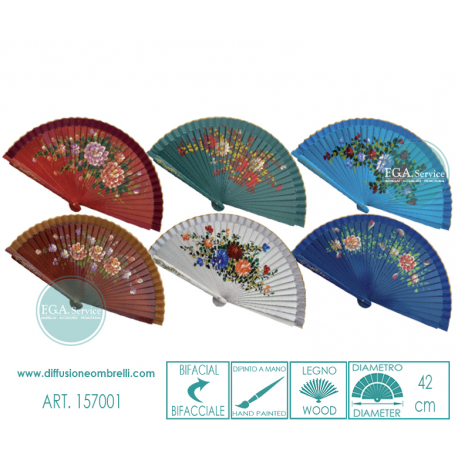 VENTAGLIO BIFACCIALE LEGNO FIORI DIAM. 42 CM ART.157001