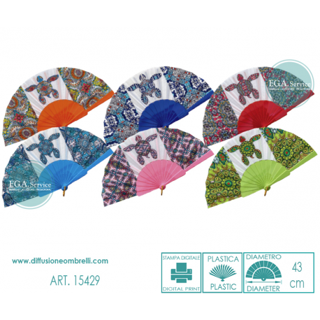 VENTAGLIO IN PLASTICA E TESSUTO TARTARUGHE DIAM. 43 CM ART. 15429