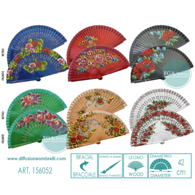 VENTAGLIO BIFACCIALE LEGNO FIORI DIAM. 42 CM ART.156052