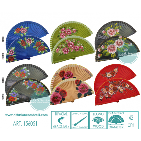 VENTAGLIO BIFACCIALE LEGNO FIORI DIAM. 42 CM ART.156051