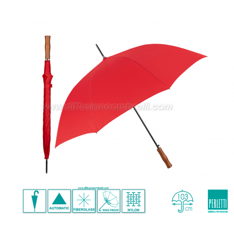 OMBRELLO CLASSICO AUT. IMP.DRITTA LEGNO ROSSO