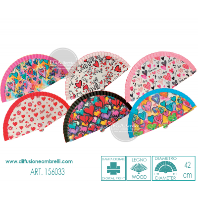 VENTAGLIO LEGNO STAMPA DIGITALE CUORI ART. 156033
