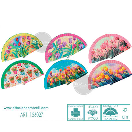 VENTAGLIO LEGNO STAMPA DIGITALE TULIPANI ART. 156027