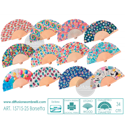 VENTAGLIO BORSETTA LEGNO E TESSUTO FANTASIA ART. 15715-25