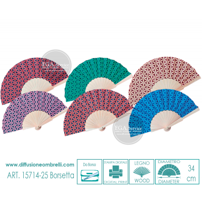 VENTAGLIO BORSETTA LEGNO E TESSUTO TRIANGOLI ART. 15714-25