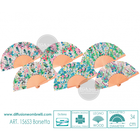 VENTAGLIO BORSETTA LEGNO E TESSUTO LAVANDA ART. 15653