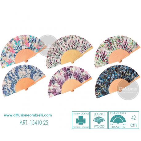 VENTAGLIO LEGNO E TESSUTO FIORI DI LAVANDA ART. 15410-25