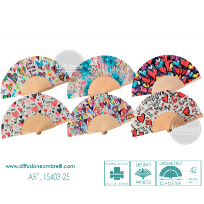 VENTAGLIO LEGNO E TESSUTO CUORI ART. 15403-25