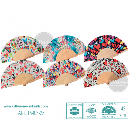 VENTAGLIO LEGNO E TESSUTO CUORI ART. 15403-25
