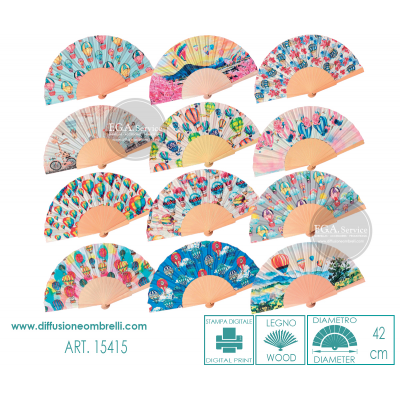 VENTAGLIO LEGNO E TESSUTO MONGOLFIERE ART. 15415