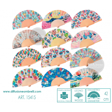 VENTAGLIO LEGNO E TESSUTO MONGOLFIERE ART. 15415