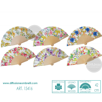 VENTAGLIO LEGNO E TESSUTO FIORI ART. 15416