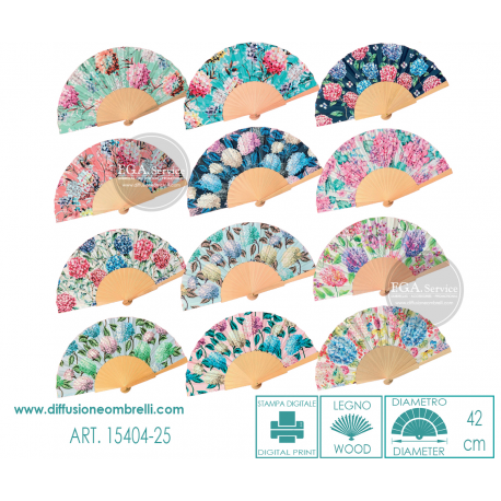 VENTAGLIO LEGNO E TESSUTO ORTENSIE ART. 15404-25