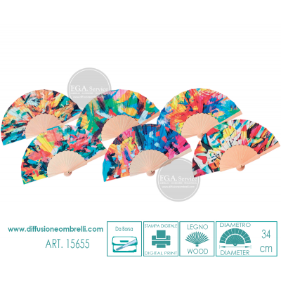 VENTAGLIO BORSETTA LEGNO E TESSUTO ASTRATTO ART. 15655