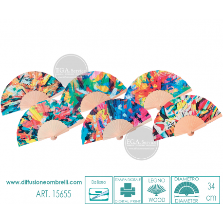 VENTAGLIO BORSETTA LEGNO E TESSUTO ASTRATTO ART. 15655