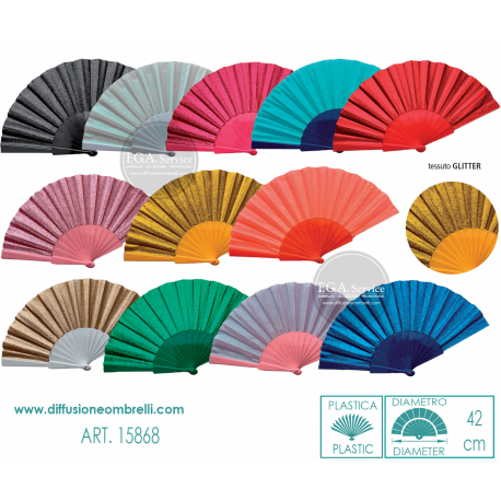 VENTAGLIO IN PLATICA E TESSUTO GLITTER ART. 15868