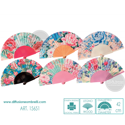 VENTAGLIO LEGNO LACCATO E TESSUTO ORTENSIE ART. 15651