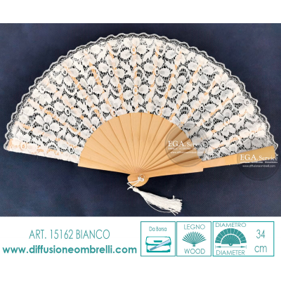 VENTAGLIO BORSETTA LEGNO E TESSUTO PIZZO BIANCO ART. 16162B