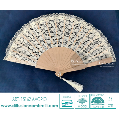 VENTAGLIO BORSETTA LEGNO E TESSUTO PIZZO AVORIO ART. 15162A