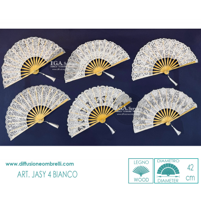 VENTAGLIO LEGNO E PIZZO ART. JASY 4 BIANCO
