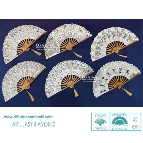 VENTAGLIO LEGNO E PIZZO ART. JASY 4 AVORIO