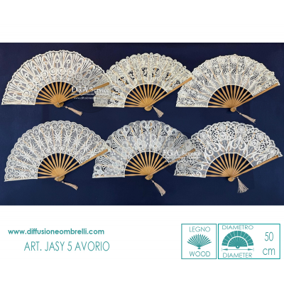 VENTAGLIO LEGNO E PIZZO ART. JASY 5 AVORIO