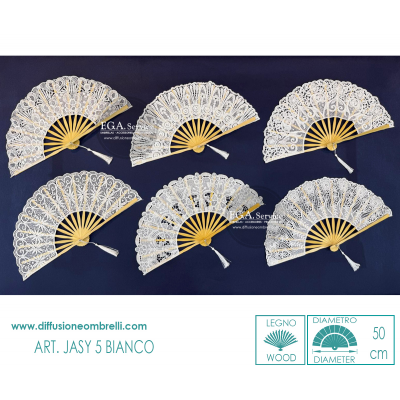 VENTAGLIO LEGNO E PIZZO ART. JASY 5 BIANCO