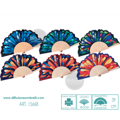 VENTAGLIO LEGNO E TESSUTO MODELLATO FIORI ART. 15668