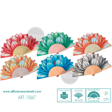 VENTAGLIO LEGNO E TESSUTO MODELLATO FIORI ART. 15667