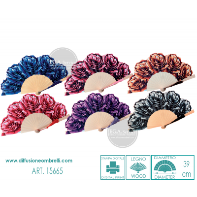 VENTAGLIO LEGNO E TESSUTO MODELLATO FIORI ART. 15665