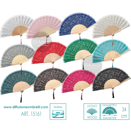 VENTAGLIO BORSETTA LEGNO E TESSUTO PIZZO ART. 15161