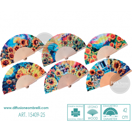 VENTAGLIO LEGNO E TESSUTO GIRASOLI ART. 15409-25
