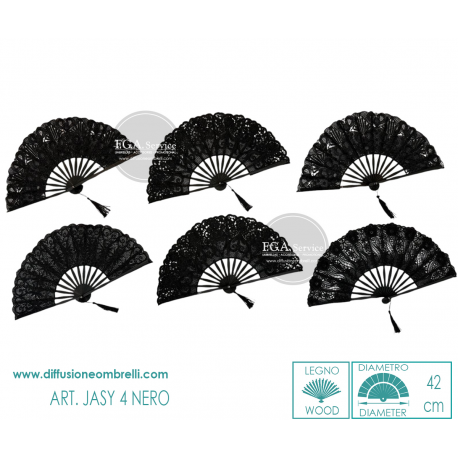 VENTAGLIO LEGNO E PIZZO ART. JASY 4 NERO