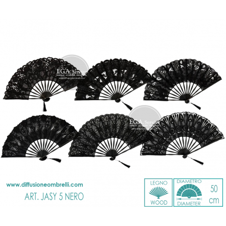 VENTAGLIO LEGNO E PIZZO ART. JASY 5 NERO