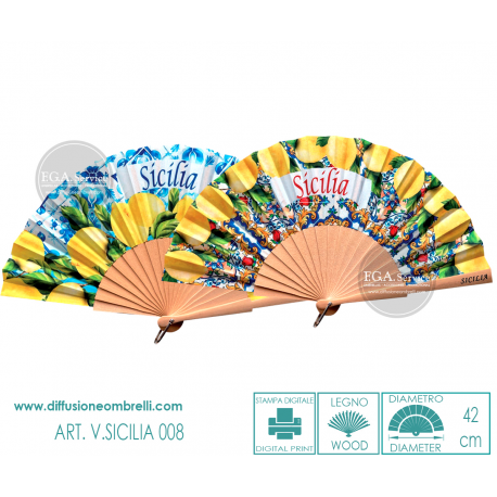 VENTAGLIO IN LEGNO, FANTASIA LIMONI "SICILIA"