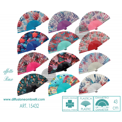 VENTAGLIO IN PLASTICA E RASO CORALLO 24 STECCHE ART. 15432