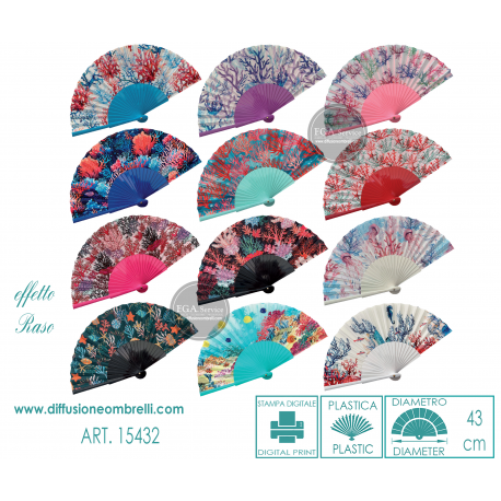 VENTAGLIO IN PLASTICA E RASO CORALLO 24 STECCHE ART. 15432