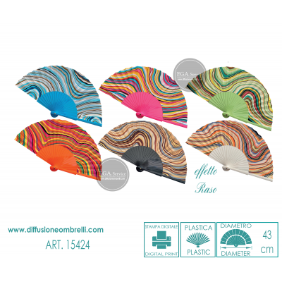 VENTAGLIO IN PLASTICA E RASO ONDE 24 STECCHE ART. 15424