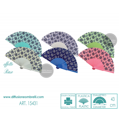 VENTAGLIO IN PLASTICA E RASO ANCORA 24 STECCHE ART. 15431