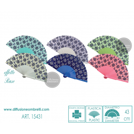 VENTAGLIO IN PLASTICA E RASO ANCORA 24 STECCHE ART. 15431